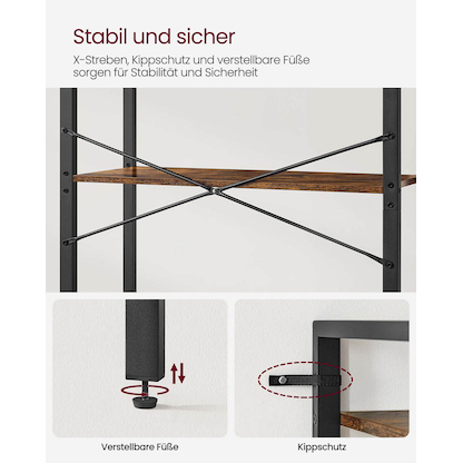 Artikelbild 6 für VASAGLE Bücherregal braun, schwarz 66,0 x 30,0 x 153,0 cm, Artikelnummer 289359