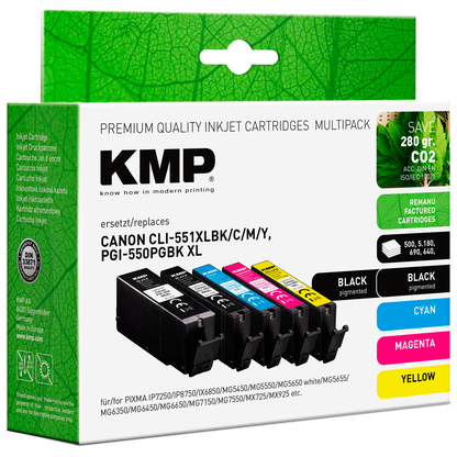 Artikelbild 2 für KMP 2x schwarz, cyan, magenta, gelb Druckerpatronen kompatibel zu Canon PGI-550 XL PGBK, CLI-551 XL BK/C/M/Y, 5er-Set, Artikelnummer 541167