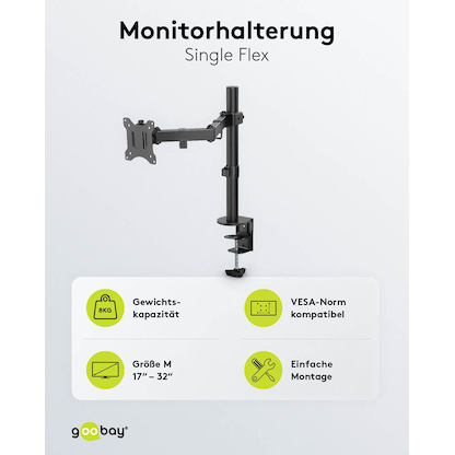 Artikelbild 4 für goobay Monitor-Halterung Single Flex 58528 schwarz für 1 Monitor, Tischklemme, Artikelnummer 984252