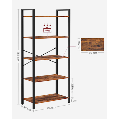 Artikelbild 4 für VASAGLE Bücherregal braun, schwarz 66,0 x 30,0 x 153,0 cm, Artikelnummer 289359