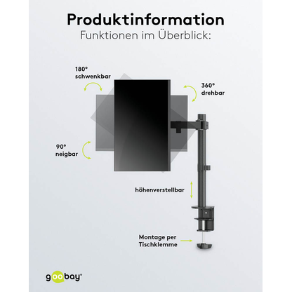 Artikelbild 6 für goobay Monitor-Halterung Single Flex 58528 schwarz für 1 Monitor, Tischklemme, Artikelnummer 984252