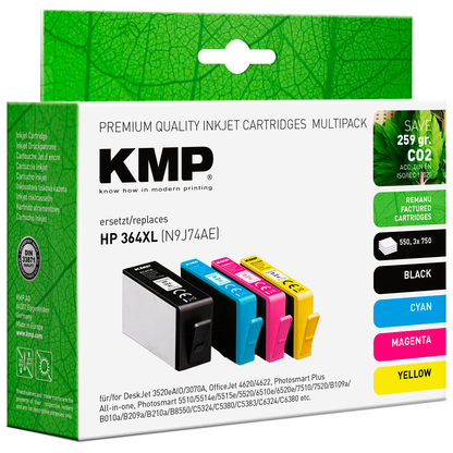 Artikelbild 2 für KMP schwarz, cyan, magenta, gelb Druckerpatronen kompatibel zu HP 364XL (N9J74AE), 4er-Set, Artikelnummer 544753
