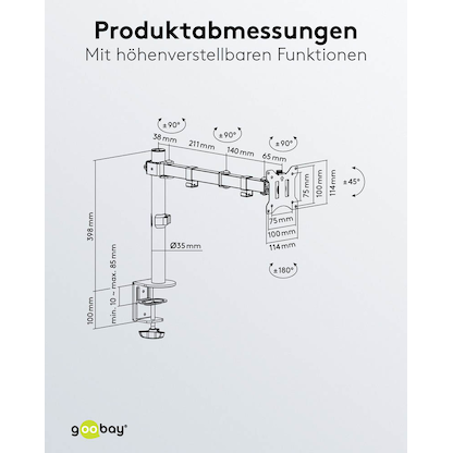 Artikelbild 7 für goobay Monitor-Halterung Single Flex 58528 schwarz für 1 Monitor, Tischklemme, Artikelnummer 984252