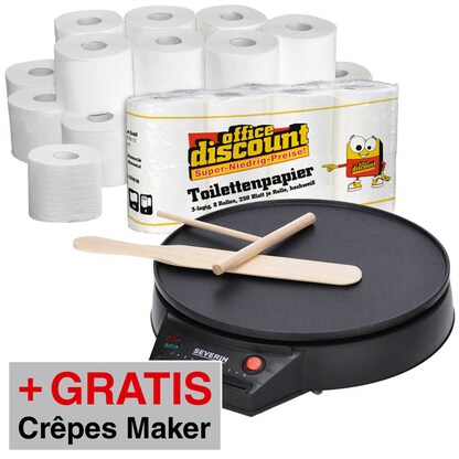 Artikelbild für AKTION: office discount Toilettenpapier 3-lagig, 168 Rollen + GRATIS SEVERIN Crêpes Maker CM 2198, Artikelnummer 131827