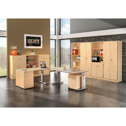 Artikelbild 6 für HAMMERBACHER OS 19 höhenverstellbarer Schreibtisch ahorn rechteckig, C-Fuß-Gestell silber 180,0 x 80,0 cm, Artikelnummer 656936