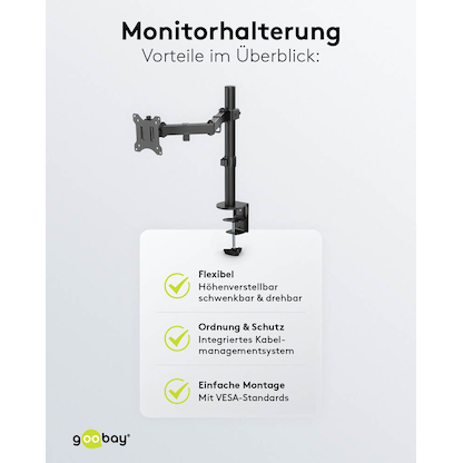 Artikelbild 8 für goobay Monitor-Halterung Single Flex 58528 schwarz für 1 Monitor, Tischklemme, Artikelnummer 984252