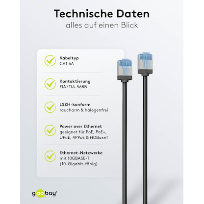 Artikelbild 6 für goobay RJ-45 Netzwerkkabel 1,0 m schwarz bis zu 10,00 Gbit/Sek. bis zu 500 MHz, 1 St., Artikelnummer 557719