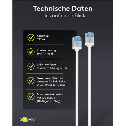 Artikelbild 6 für goobay RJ-45 Netzwerkkabel 1,0 m weiß bis zu 10,00 Gbit/Sek. bis zu 500 MHz, 1 St., Artikelnummer 557779