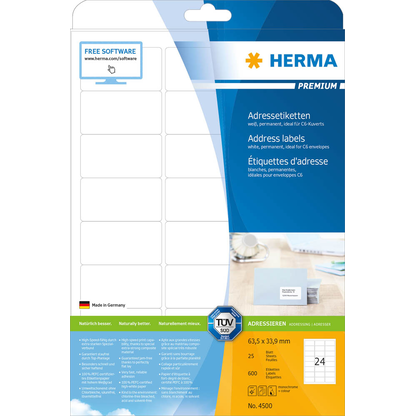Artikelbild 2 für 600 HERMA Adressetiketten 4500 weiß 63,5 x 33,9 mm, Artikelnummer 782108