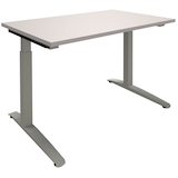 Artikelbild 1 für fm Sidney höhenverstellbarer Schreibtisch lichtgrau rechteckig, C-Fuß-Gestell Quadratrohr silber 120,0 x 80,0 cm, Artikelnummer 270097