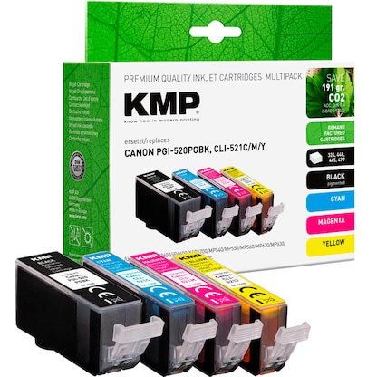 Artikelbild 21 für KMP schwarz, cyan, magenta, gelb Druckerpatronen kompatibel zu Canon PGI-520 BK, CLI-521 C/M/Y, 4er-Set, Artikelnummer 540983