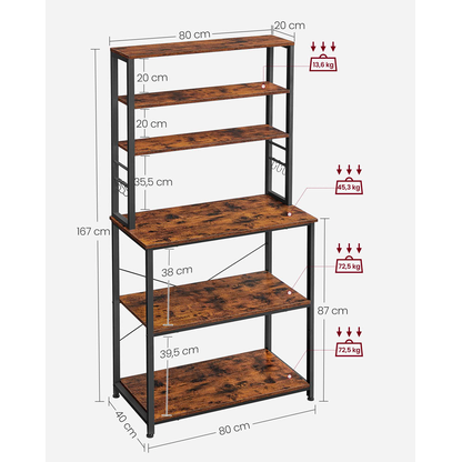 Artikelbild 2 für VASAGLE Küchen-Organizer vintage-braun 80,0 x 40,0 x 167,0 cm, Artikelnummer 438289