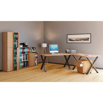 Artikelbild 5 für VCM my office Lona Schreibtisch sonoma-eiche rechteckig, X-Fuß-Gestell schwarz 110,0 x 80,0 cm, Artikelnummer 973727