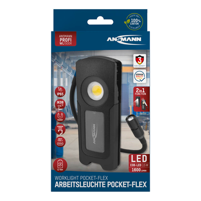 Artikelbild 17 für ANSMANN WL1500R Pocket Flex LED Handleuchte schwarz 17,1 cm, Lichtfarbe Hauptlicht 6000K und Zusatzlicht, Artikelnummer 173959