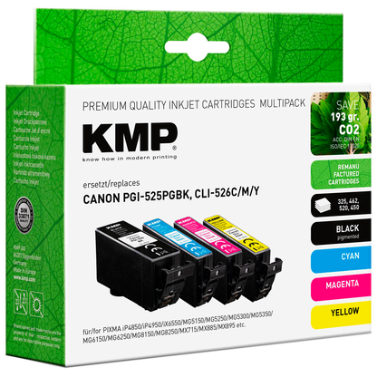 Artikelbild 2 für KMP schwarz, cyan, magenta, gelb Druckerpatronen kompatibel zu Canon PGI525PGBK, CLI526C/M/Y, 4er-Set, Artikelnummer 541009