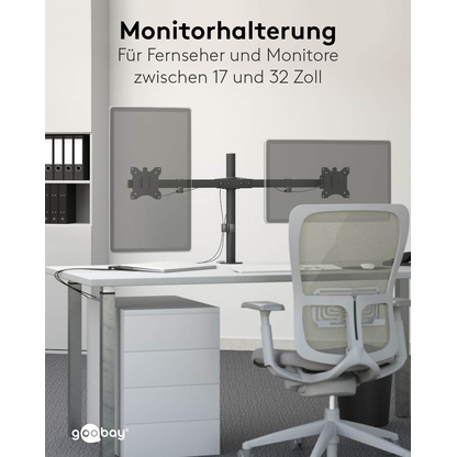 Artikelbild 4 für goobay Monitor-Halterung Fix 59394 schwarz für 2 Monitore, Tischklemme, Tischbohrung, Artikelnummer 984272