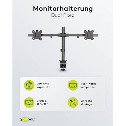 Artikelbild 5 für goobay Monitor-Halterung Fix 59394 schwarz für 2 Monitore, Tischklemme, Tischbohrung, Artikelnummer 984272