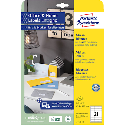 Artikelbild 2 für 210 AVERY Zweckform Adressetiketten 7160-10 weiß 63,5 x 38,1 mm, Artikelnummer 296733
