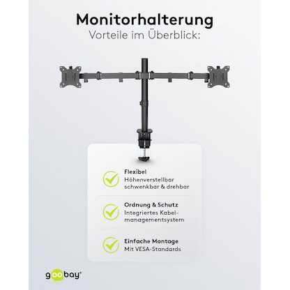 Artikelbild 4 für goobay Monitor-Halterung Flex 58529 schwarz für 2 Monitore, Tischklemme, Artikelnummer 984265