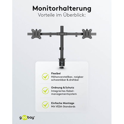 Artikelbild 8 für goobay Monitor-Halterung Fix 59394 schwarz für 2 Monitore, Tischklemme, Tischbohrung, Artikelnummer 984272
