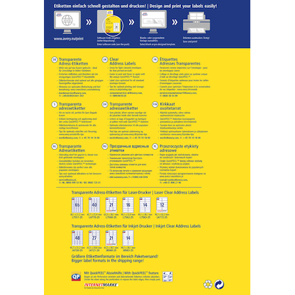 Artikelbild 4 für 1.000 AVERY Zweckform Folien-Adressetiketten L4770-25 transparent 45,7 x 25,4 mm, Artikelnummer 345348