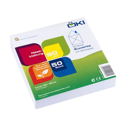 Artikelbild 2 für ÖKI Briefumschläge quadratisch ohne Fenster weiß nassklebend 50 St., Artikelnummer 972044