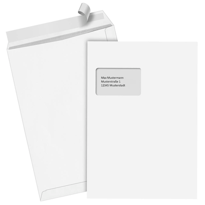 Artikelbild für STEINMETZ Versandtaschen DIN C4 mit Fenster weiß 250 St., Artikelnummer 862433