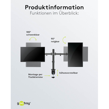 Artikelbild 7 für goobay Monitor-Halterung Flex 58529 schwarz für 2 Monitore, Tischklemme, Artikelnummer 984265