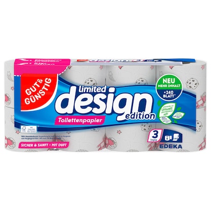 Artikelbild 2 für GUT&GÜNSTIG Toilettenpapier limited design 3-lagig, 8 Rollen, Artikelnummer 990566
