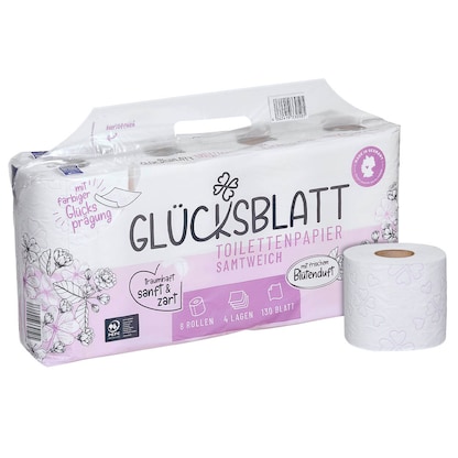 Artikelbild für GLÜCKSBLATT Toilettenpapier samtweich 4-lagig, 8 Rollen, Artikelnummer 671822