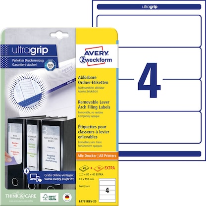 Artikelbild 18 für 120 AVERY Zweckform Ordneretiketten L4761REV-20 weiß, Artikelnummer 295042