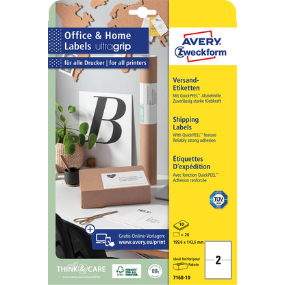 Artikelbild 2 für 20 AVERY Zweckform Versandetiketten 7168-10 weiß 199,6 x 143,5 mm, Artikelnummer 296812