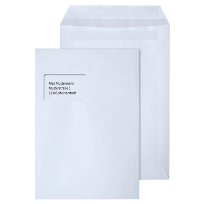 Artikelbild für STEINMETZ Versandtaschen DIN C4 mit Fenster weiß 250 St., Artikelnummer 704296