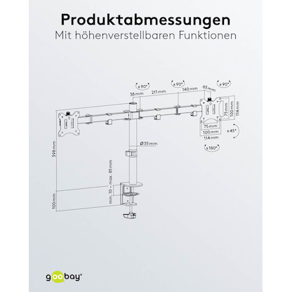 Artikelbild 9 für goobay Monitor-Halterung Flex 58529 schwarz für 2 Monitore, Tischklemme, Artikelnummer 984265