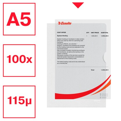 Artikelbild 3 für 100 Esselte Sichthüllen Standard Plus 54850 DIN A5 transparent genarbt 0,12 mm, Artikelnummer 654184