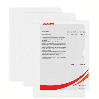 Artikelbild 5 für 100 Esselte Sichthüllen Standard Plus 54850 DIN A5 transparent genarbt 0,12 mm, Artikelnummer 654184