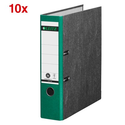 Artikelbild für AKTION: 10 LEITZ 1080 Ordner grün marmoriert Karton 8,0 cm DIN A4, Artikelnummer 653828