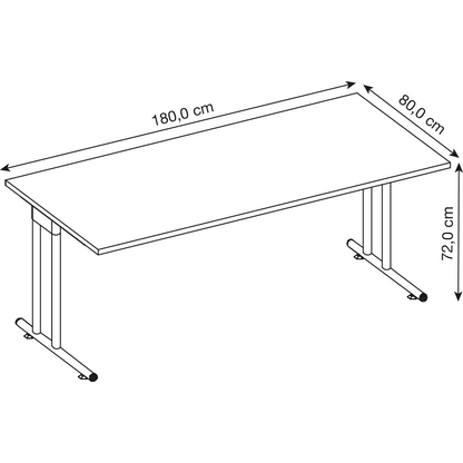 Artikelbild 2 für HAMMERBACHER NS19 Schreibtisch nussbaum rechteckig, C-Fuß-Gestell silber 180,0 x 80,0 cm, Artikelnummer 858934