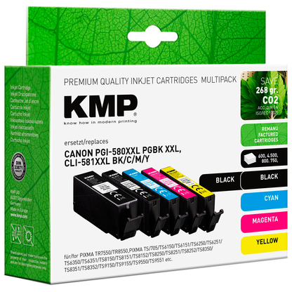 Artikelbild 2 für KMP 1x pigmentschwarz, 1x schwarz, 1x cyan, 1x magenta, 1x gelb Druckerpatronen kompatibel zu Canon PGI-580XXL PGBK, CLI 581XXL BK/C/M/Y, 5er-Set, Artikelnummer 542742