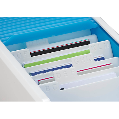 Artikelbild 5 für helit Visitenkartenbox weiß/hellblau, für bis zu 300 Visitenkarten, Artikelnummer 451757