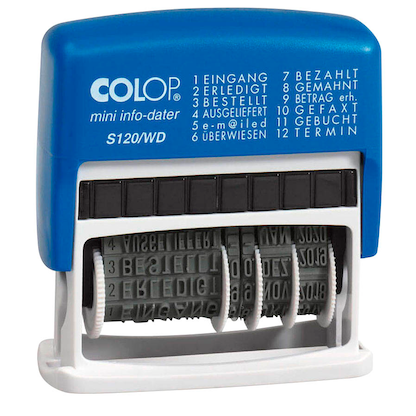 Artikelbild 2 für COLOP Datumstempel mit Text Mini-Info-Dater S120/WD selbstfärbend blau rot ohne Logo, 1 St., Artikelnummer 874127