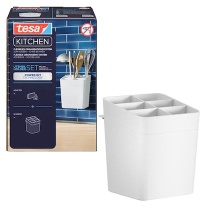 Artikelbild 18 für tesa Küchenutensilienhalter weiß, Einzeladapter, Utensilienhalter, Utensilieneinlage, tesa® Power.Kit Adapter, tesa® Klebeapplikator, Anleitung, Wasserwaage, Rändelmutter, Artikelnummer 554887