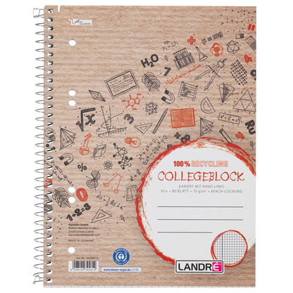 Artikelbild 3 für LANDRÉ® Collegeblock Recycling Kleinformat kariert DIN A5 Innenrand, 1 St., Artikelnummer 703452