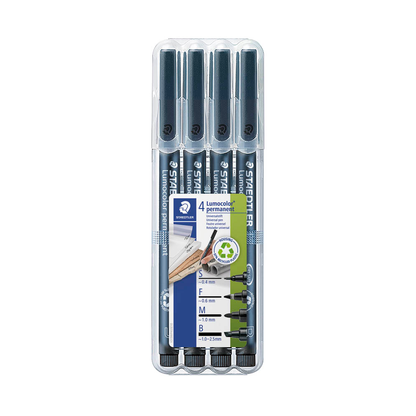 Artikelbild 2 für 4 STAEDTLER Lumocolor Folienstifte schwarz 0,4 + 0,6 + 1,0 + 2,5 mm permanent, Artikelnummer 455279