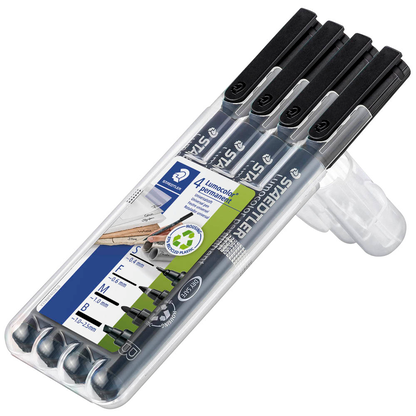 Artikelbild 20 für 4 STAEDTLER Lumocolor Folienstifte schwarz 0,4 + 0,6 + 1,0 + 2,5 mm permanent, Artikelnummer 455279