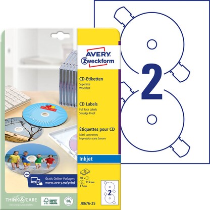 Artikelbild 19 für 50 AVERY Zweckform CD-Etiketten J8676-25 weiß, Artikelnummer 955963