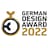 German Design Award 2022, Logo mit gold-schwarzem Symbol und Schriftzug.