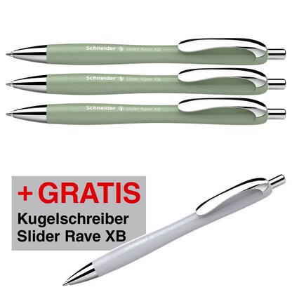 Artikelbild 13 für 3 + 1 GRATIS: Schneider Kugelschreiber Slider Rave XB farbsortiert, Schreibfarbe: blau, 3 St. + GRATIS 1 Slider Rave XB weiß, Artikelnummer 514154