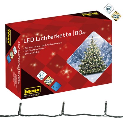 Artikelbild für Idena 80er weiße LED Lichterkette grün 16,0 m, Artikelnummer 105209