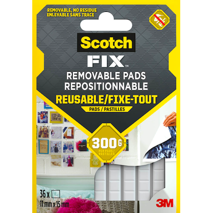 Artikelbild 22 für Scotch FIX™ REMOVABLE PADS doppelseitige Klebepads für max. 300,0 g 11,0 x 15,0 mm, 36 St., Artikelnummer 571139